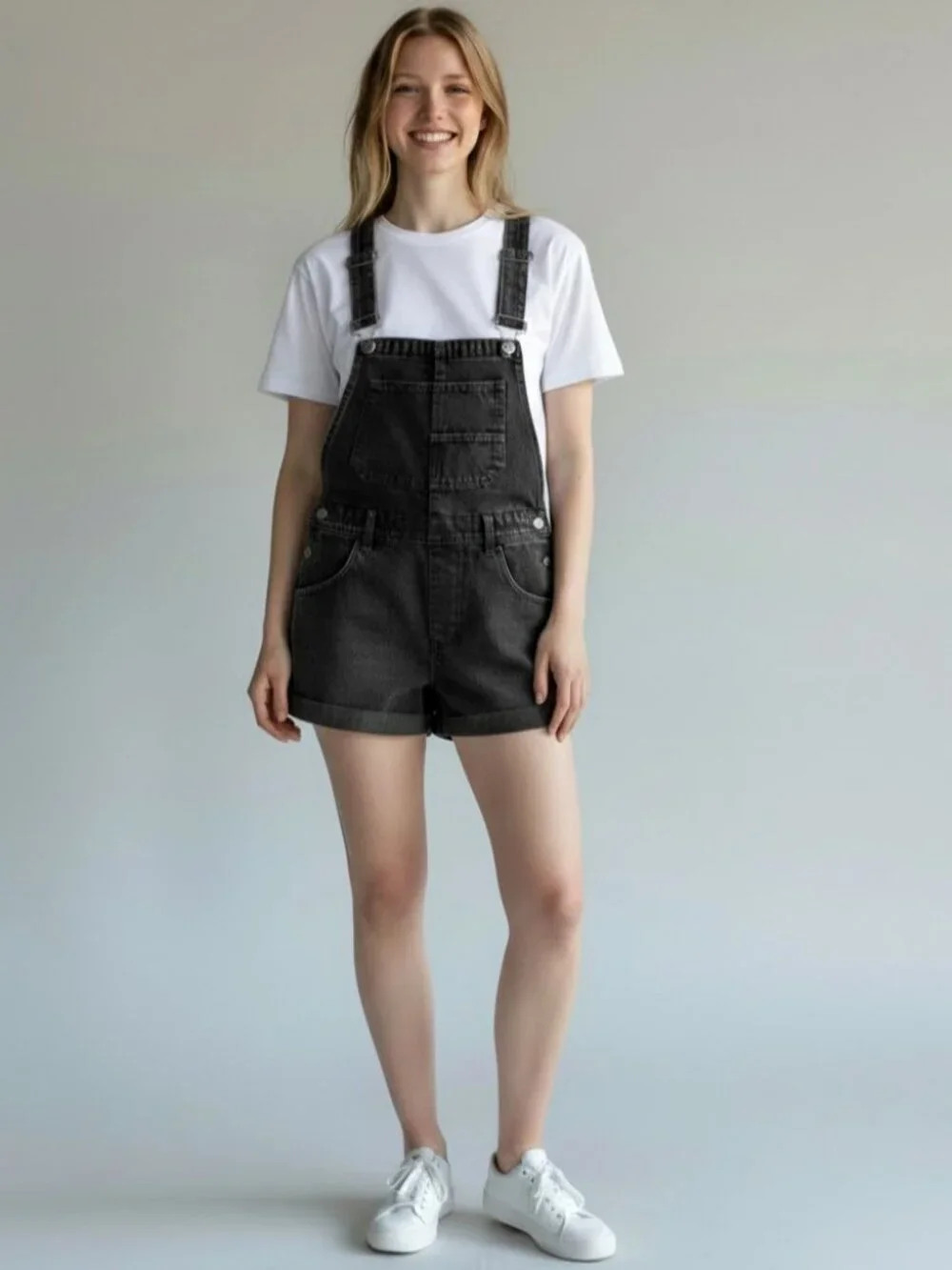 Free People We The Free Ziggy Shortall Denim Overalls Shorts Black Size S Boho